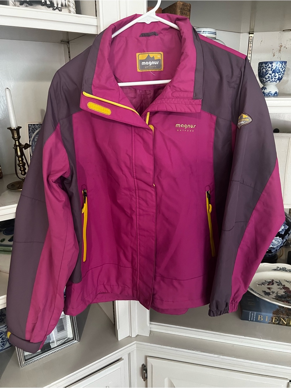 Women's Magenta & Gray Ski Jacket with Yellow Accents